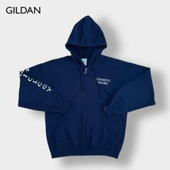 GILDAN 骨フォント ジップアップ パーカー フーディー ワンポイント 古着