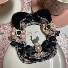 硬質ケースデコ　トレカケース　レースデコ　ピンク　チェック　猫　黒　量産型　アイドル衣装風　大人ガーリー