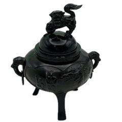 三足香炉 獅子蓋 銅製 鉄製 高岡銅器風 アンティーク - メルカリ