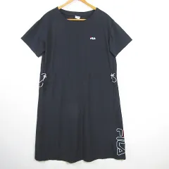 フィラ FILA ワンピース 膝下丈 半袖 ストレッチ S ネイビー ロゴのサムネイル