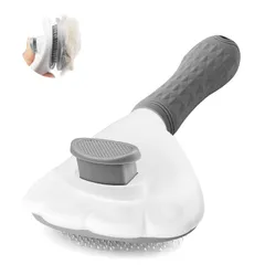 【数量限定】ペットグルーミングブラシ ボタンを押して抜け毛が簡単に取れる ワンマッサージしながら抜け毛除去 くし 長毛・短毛種 猫・犬兼用(グレー) スリッカーブラシ ヒーリングブラシ 痛くない ペット用 【正規品】SanMori