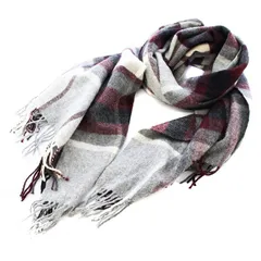 ビームスライツ BEAMS Lights マフラー ストール 大判 フリンジ チェック柄 ウール グレー ボルドー /KU ■MA
