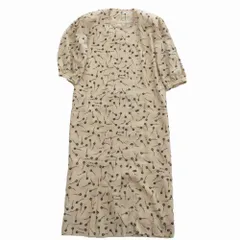 インゲボルグ INGEBORG 花柄 プリント タック ワンピース 五分袖 クルーネック フラワー ハーフ ドレス ベージュ ur264 【中古】