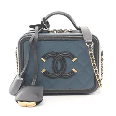 シャネル CHANEL ショルダーバッグ CCフィグリー スモール バニティバッグ A93342 ネイビー/ブラック キャビアスキン(グレインドカーフ) CCフィリグリー マトラッセ バニティ チェーンショルダー レディース Used A