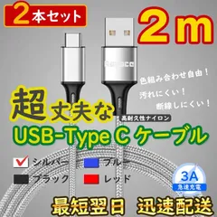 2本銀 2m タイプCケーブル android 充電器 TypeC iPhone15 <Ja>
