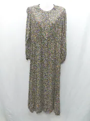 ◇ ⊂ GLOBAL WORK グローバルワーク 総柄 長袖 ロング丈 ワンピース サイズL グリーン オレンジ レディース E  【1410290074121】