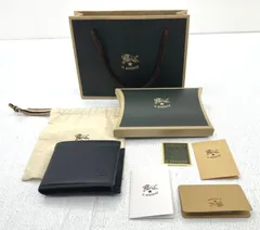 【盛岡79-0047】IL BISONTE 2つ折り 財布 2つ折りレザーウォレット 牛革 紺 ネイビー【中古/60】【メンズ】
