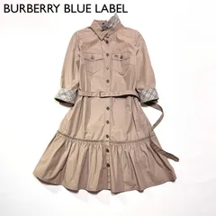 cg71 BURBERRY BLUE LABEL ノバチェック切り替えワンピース　ギャザー　フリル　ベルト付きシャツワンピース　ホース刺繍