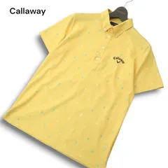 Callaway キャロウェイ ゴルフ 春夏★ ロゴ刺繍 総柄 半袖 ボタンダウン ポロシャツ Sz.M メンズ 黄