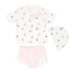 ☆ ホワイト ☆ 115cm-125cm(8T) ☆ 水着ガールズ lyswim4 水着 女の子 セパレート キッズ ラッシュガード 3点セット 約 80 90 100 110 約 120 130 ベビー セットアップ 半袖 上下セット セパレート水着