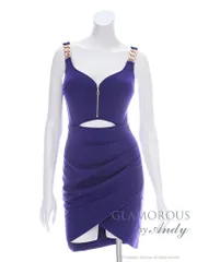 パープル [GMS-V787-NV-2310]【Andy GLAMOROUS/アンディグラマラス】ワンカラー/ ショルダーバックル/ ノースリーブ/ ウエストカット/ セットアップ風/ タイト/ セクシー/ ミニドレス/ キャバドレス/ dress