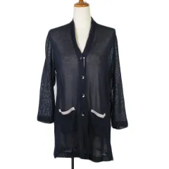 Frutti Frutta フルッティフルッタ カーディガン ニット Vネック 透かし編み コットン 40 紺 ネイビー