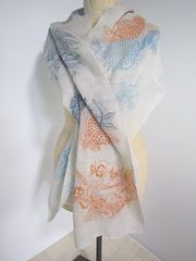 TOKUKO 1er VOL トクコプルミエヴォル 大判 ストール ショール 麻51％ 日本製 ライトグレー系【未使用】MO6075GOH【送料無料／匿名配送】