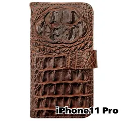【新品未使用】 iPhone11 Pro 手帳型 ケース クロコ柄 (ブラウン) 型押し PUレザー 合皮 クロコダイル ワニ革調 カード収納 スタンド機能 フリップ カバー flip15-muji-iphone11pro-br