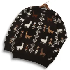 DLWA4384■5000円以上送料無料！ペルー製 アルパカ100％ NANDO ハンドニット アルパカ カーディガン セーター 総柄 L程 ペルー製 アルパカ100％ ニットのYahoo!オークション(旧ヤフオク!)の