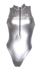 SWIMHXBY 競泳水着 レディース  フロントジップ エナメル調 シルバー S-7XL 水球　ウォーターポロ