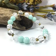 水晶×クラック水晶×ジェイド(ブルーグリーン) パワーストーン ブレスレット 8mm　レディース  ●