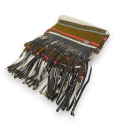 美品 CHANEL シャネル パリ ダラス コレクション カシミヤ100％ ボーダー柄 フリンジマフラー P49719 ベージュ系マルチカラー レディース 古着 中古 USED