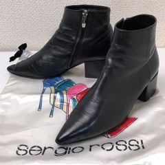 セルジオロッシ　ブラック　ポインテッドトゥ　サイドジップ　ショートブーツ