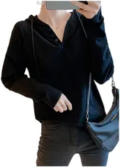 emu's mimi(エムズ ミミ) パーカー レディース 薄手 長袖 秋 トップス( ブラック,  L)