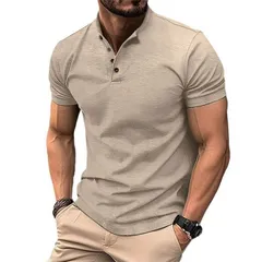 アメカジ 半袖 メンズ ヘンリーネック  Tシャツ L-XXL コンチョボタン 無地 トップス カットソー インナー ティーシャツ テーシャツ 春夏 オシャレ かっこいい 人気 おすすめ 20代 30代 40代 50代 着丈 短いchangchun01