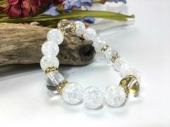 パワーストーン ブレスレット クラック水晶  水晶 12mm  （ゴールド）メンズ・レディース　男性・女性　数珠ブレス　開運 ハンドメイド  [I]