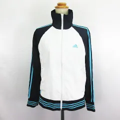アディダス adidas ジャンパー ブルゾン ウィンドブレーカー 長袖 ジップアップ ライン ロゴ 裏メッシュ M 白×ネイビー スポーツウェア ※EKM