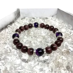 キャッツアイ(パープル)×パープルタイガーアイ パワーストーン ブレスレット (シルバー) メンズ・レディース　男性・女性　数珠ブレス 開運 [23]