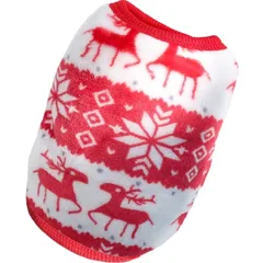 【特価セール】RIOSTUDIO 犬服 秋冬 パピーサイズ有 犬の服 秋 冬 子犬服 (XXS~XL) モコモコ ふわふわフリースベスト ノースリーブ タンクトップ パピー服 極小サイズ 犬 猫 防寒 暖かい (⑥ホワイトレッド×トナカイXS)