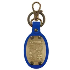 【人気商品】牛久保工芸社 PEANUTS レザーキーホルダー 小判型 スヌーピー&チャーリー・ブラウン ブルー