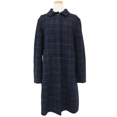 BURBERRY LONDON バーバリー ロンドン コート サイズ:UK10 バルマカーン ステンカラー ロングコート チェック ウール ネイビー 紺 イギリス製 アウター ジャケット 上着【レディース】のサムネイル