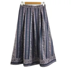 アクシーズファム axes femme スカート フレア ロング ウエストゴム タック 花柄 総柄 M 紫 紺 パープル ネイビー