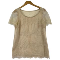JUSGLITTY ジャスグリッティー 総レース ビーズ刺繡ブラウス size2/ライトベージュ