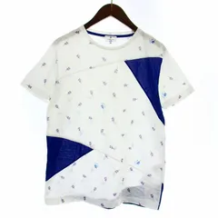 ランバンオンブルー LANVIN en Bleu Tシャツ カットソー 半袖 クルーネック ねずみ柄 コットン 48 M 白 ホワイト 青 ブルー /KUのサムネイル