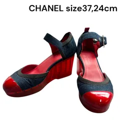 ●シャネル　CHANEL バイカラー　ココマーク　デニム　クリアソール　サンダル　パンプス　37、24cm レディース　5D471
