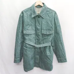 ◇ ⊇ UNIQLO ユニクロ デニム生地 ウエスト紐付き 長袖 シャツジャケット サイズXXL ダークグリーン メンズ E  【1502030022902】