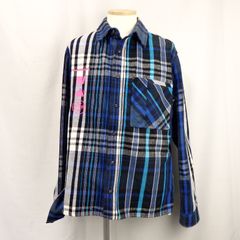 【OFF-WHITE】オフホワイト チェック柄 マリアナ・デ・シルバ シャツ ブルー サイズL メンズ 【中古】6-23