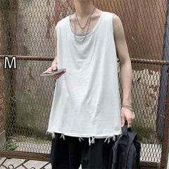 GRANCY】ダメージデザインコットンノースリーブTシャツ S | Mercari