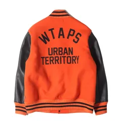 WTAPS ダブルタップス ジャケット サイズ:L / 袖フェイクレザー メルトンウール スタジャン (CLUB / JACKET) / オレンジ ブラック / アウター ブルゾン ジャンパー 上着【メンズ】【中古】