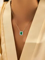 ジュエリー レディース ネックレス ペンダント 1個 925シルバー エレガントなラグジュアリーグリーンエメラルド キュービックジルコニア ネックレスペンダント