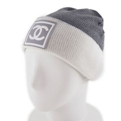 【CHANEL】シャネル ココマーク スポーツライン ウール×シルク×カシミア 白 レディース ニットキャップ