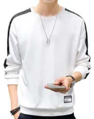 [エンプティオ] クルーネック カットソー ストリート系 長袖 トレーナー メンズ 丸首 フェイクレイヤード プルオーバー 重ね着風 お洒落服 トップス スウェット リブ袖 ヒップホップ お兄系 スウェットシャツ アウトドア 切り [ピュアホワイト] [XL]