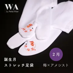 新品・未使用 誕生月 ストレッチ足袋【2月 梅×アメシスト】フリーサイズ 刺繍 ラインストーン レディース 振袖 袴 着物 小紋 紬 TB-11