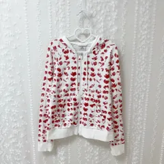 adidas(アディダス) レア ハート バンバック ジップアップパーカー フード付き 白 赤 はぐみ ポケット コットン ジャージ