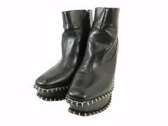 マウジー MOUSSY ショートブーツ 厚底 ウッドソール ステッチ ブラック 1300-2 sizeM