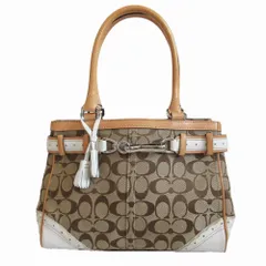 コーチ COACH 1447 ハンドバッグ シグネチャー 金具 レザーコンビ キャンバス ベージュ 白 ホワイト レディース 【中古】