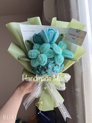 チューリップ　(青い系001)編み物　編み花　枯れない花　かぎ針　あみぐるみ