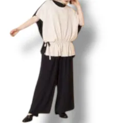 美品 OSMOSIS オズモーシス マルチWAY ニットポンチョ バイカラー ベージュ×ブラック サイズFREE ゆったり オーバーサイズ サマーニット 重ね着 レディース 夏 ゴーゴー古着マルイ草加店542