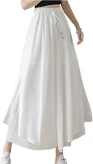 neccote(ネコート) ワイドパンツ レディース ガウチョパンツ ロング ギャザー レイヤード ウエスト ゴム 薄手 ボトムス スカーチョ スカンツ バギーパンツ 無地 NC335WHL(ホワイト,  L)