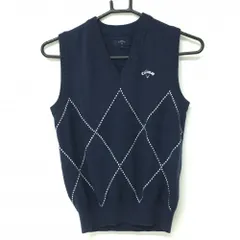 【美品】キャロウェイ ニットベスト ネイビー×白 ダイヤ柄 Vネック ウール混 レディース M ゴルフウェア Callaway